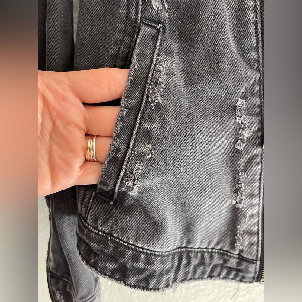 One Teaspoon Vespa Black Moto Biker Denim Jacket Distressed Washed black - Picture 11 of 11